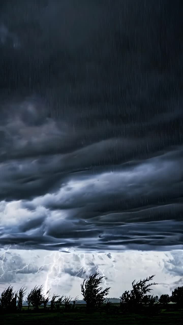 Dramatic video of a stormy sky with lightning, captured from a low angle