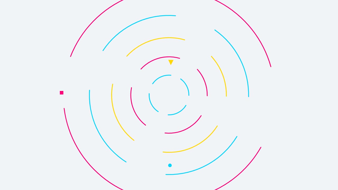 Grafica in movimento astratta con cerchi concentrici colorati rotanti