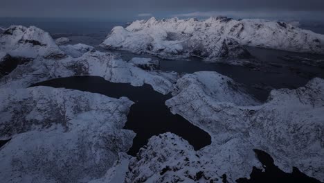 Aerial-view-of-Norway-snow-mountain-beautiful-landscape-during-winter