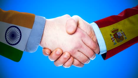 india - spain  / handshake concept animation about countries and politics / with matte channel