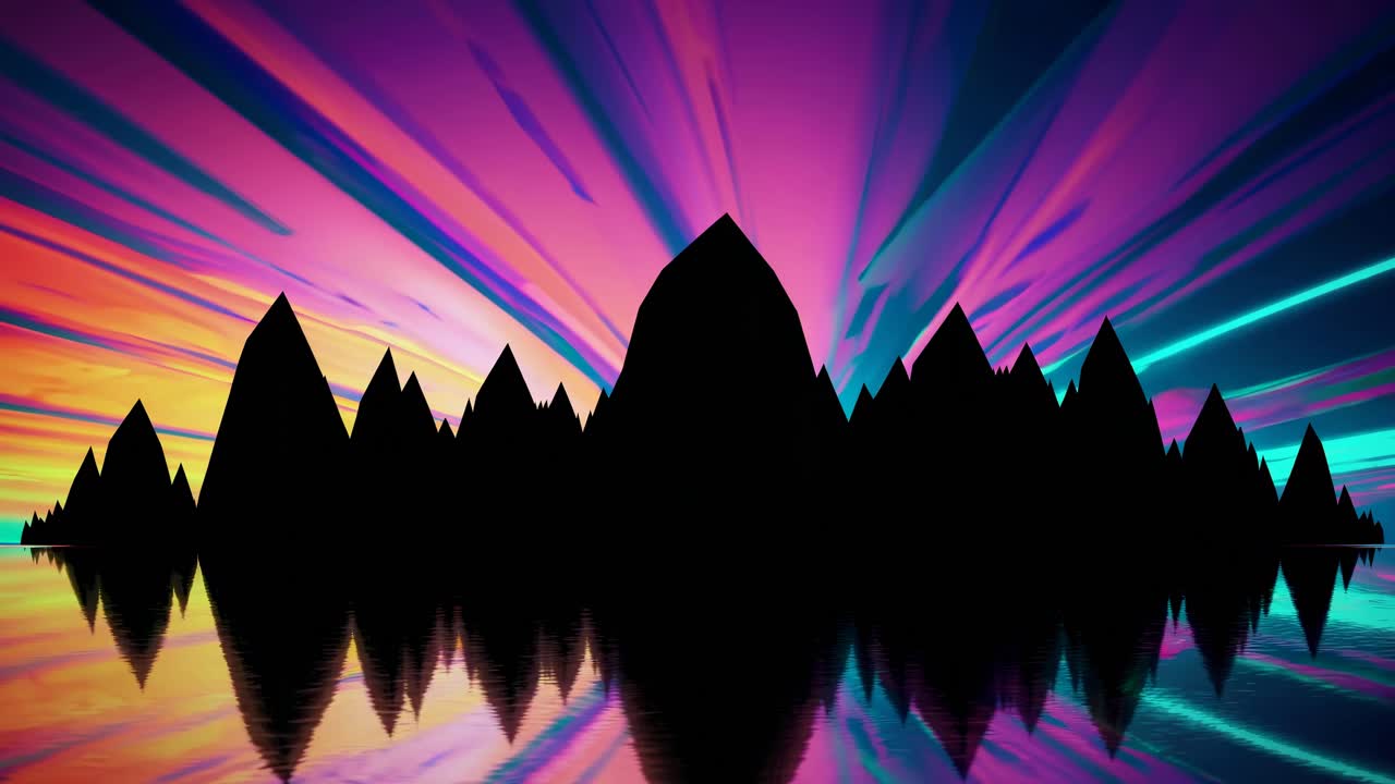 Colorful Abstract Mountainscape with Neon Aurora Reflection