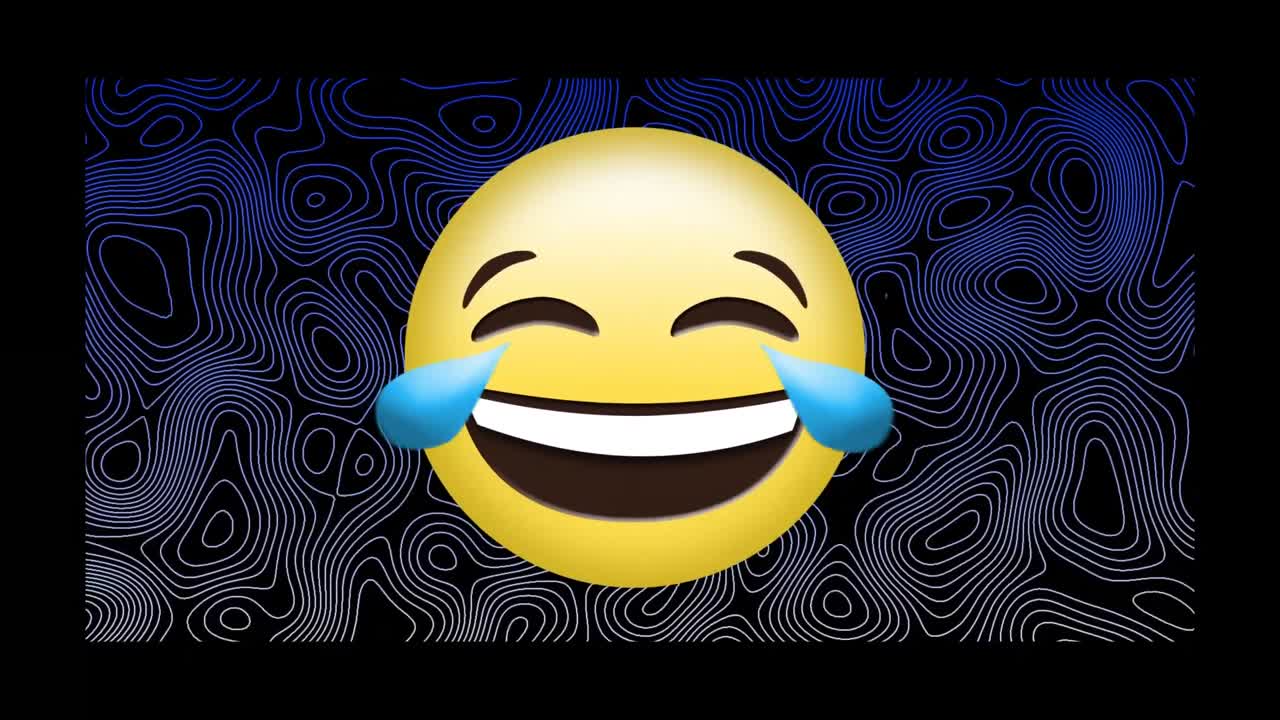 animación de un icono digital de emoji en un fondo con patrones