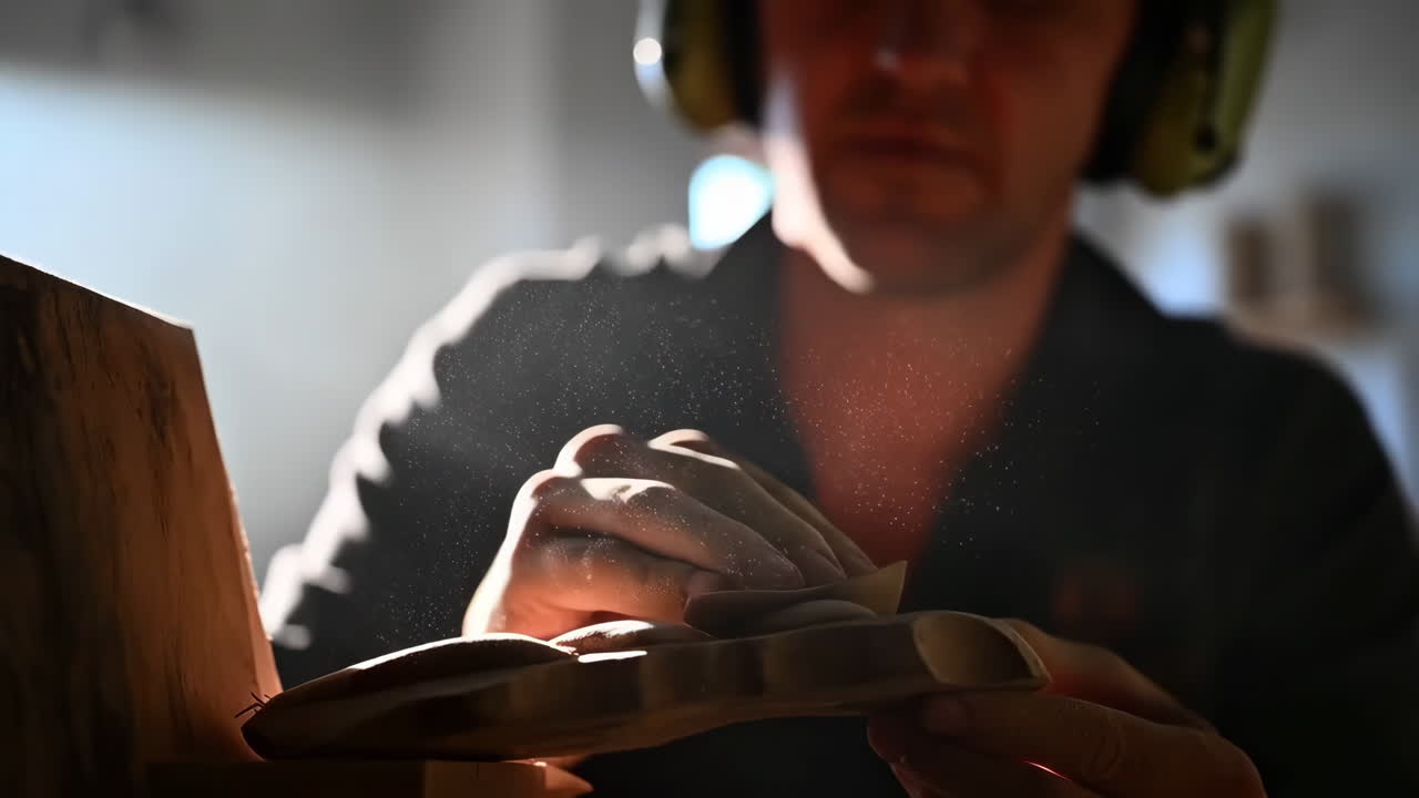 Woodworking craft with dust and artisan at work