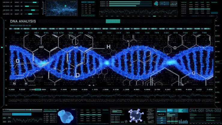 DNA Strand HUD UI Configuration Element of Medical Science Infographic, Virtual Technology Element