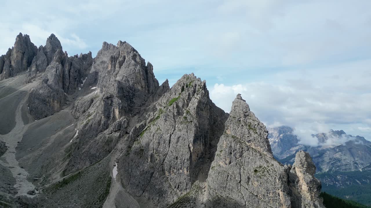 The towers of Mordor, and Jagged Dolomite peaks rise sharply, Italy