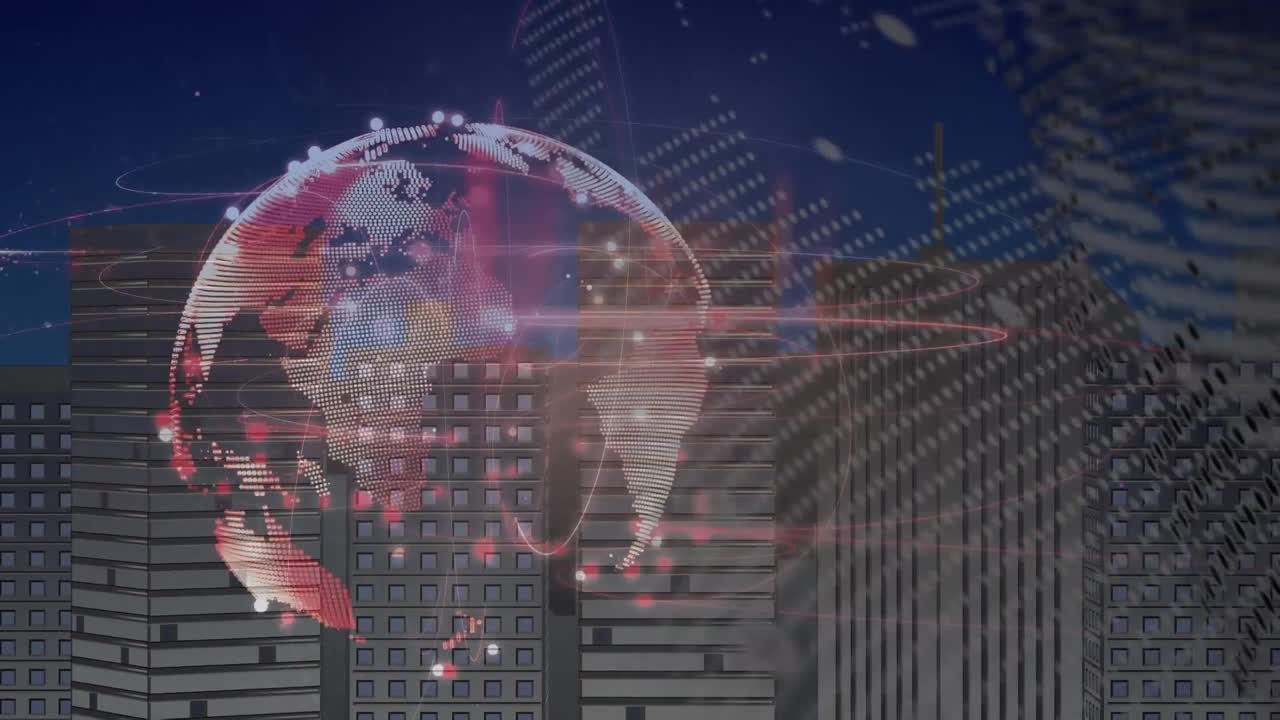도시 풍경에 디지털 인터페이스와 지구의 애니메이션