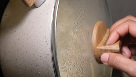 cooking rice in a pot