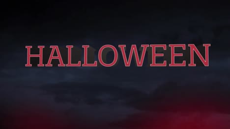 animation of halloween text and light spots over clouds