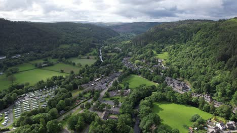 Betws-y-coed-north-Wales-UK-panning-drone-aerial-view