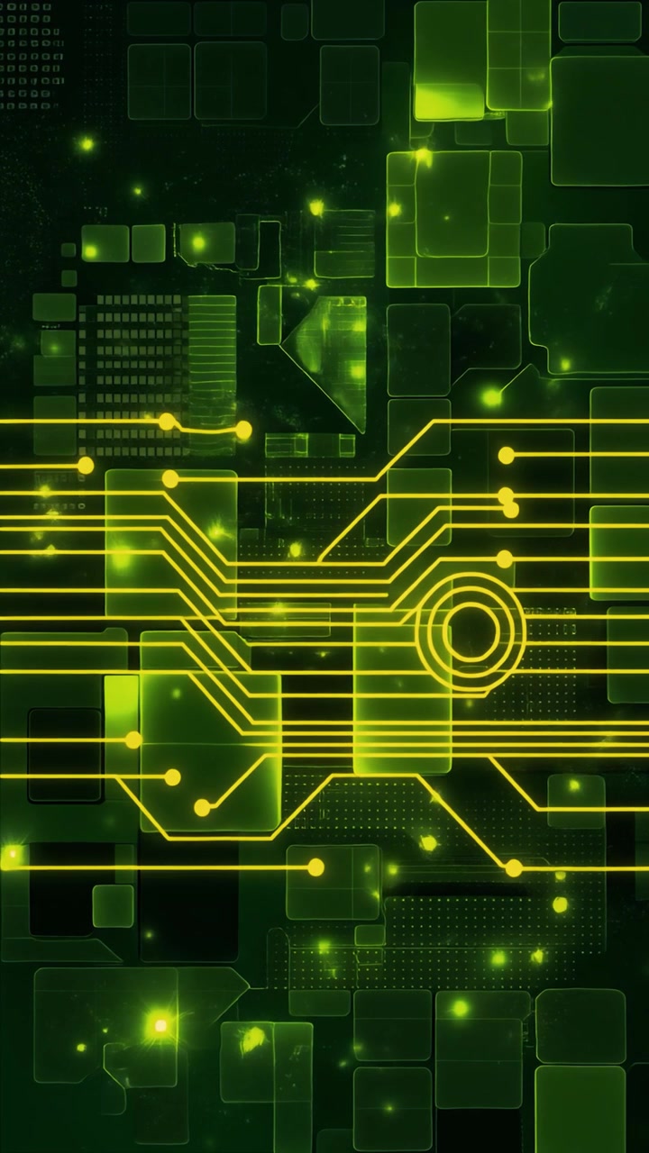 Abstract Digital Circuit Board Background with Glowing Green Data Flow