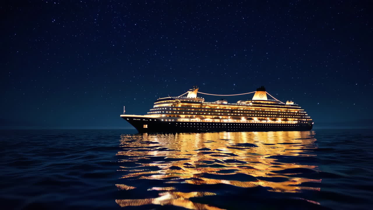 Luxury Cruise Ship at Night Under a Starry Sky