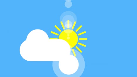 animación de icono de sol y nube con fondo azul. diseño de icono. animación de video. sol brillante animación de dibujos animados aislados