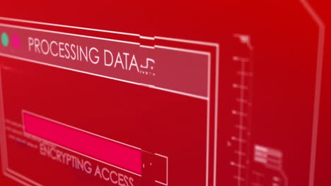 animation of data processing text over screen and computer servers