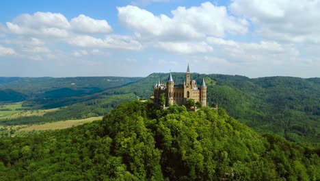 Hohenzollern-Castle,-Germany.-Aerial-FPV-drone-flights.