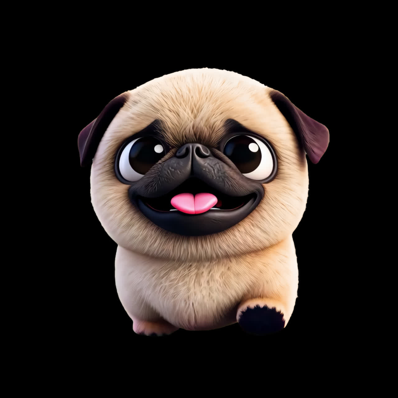 Animação de filhote de pug em desenho animado adorável como recurso isolado, vídeo 4K transparente, canal alfa, ProRes.