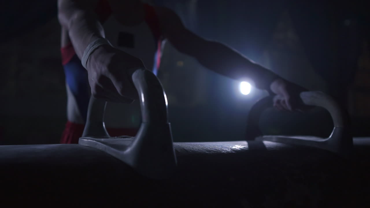 - 어두운 배경에 포멜 말의 클로즈업과 느린 움직임의 연기가 남성 손 마그네시아. 프레젠테이션 준비