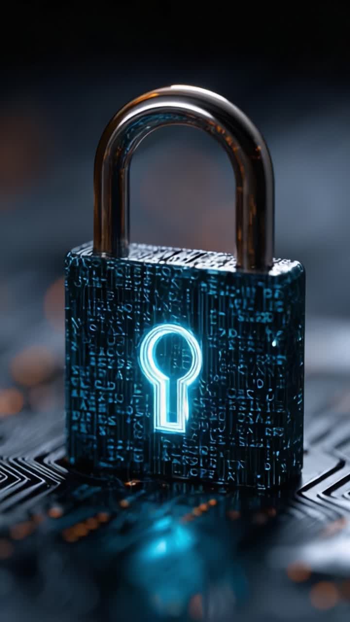 A Glowing Digital Padlock Representing Secure Data Protection and Encryption in a Modern Technology Environment with Circuit Patterns and Light Effects