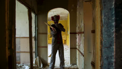 scary clown in abandoned house