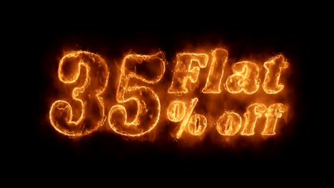 flat 35% percent off word hot animated burning realistic fire flame loop.