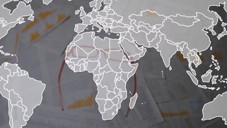 animation of data processing and world map over documents