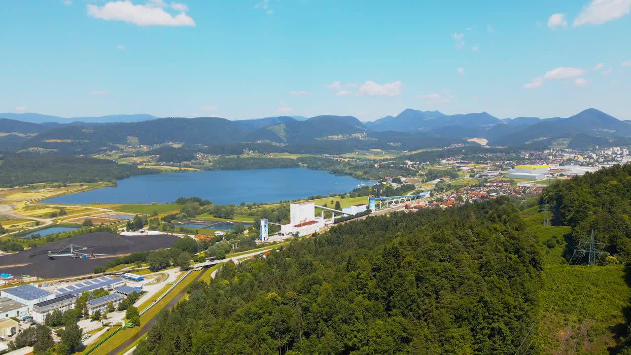 Aerial drone 4K drone footage view of &Scaron;ale&scaron;ka dolina and its artificial lakes made from coal mining