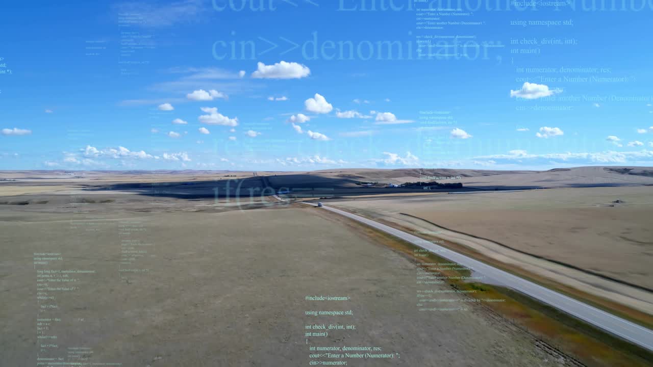 Aerial sweep sending camera forward, curving road guiding, overlay focusing then fading to map data