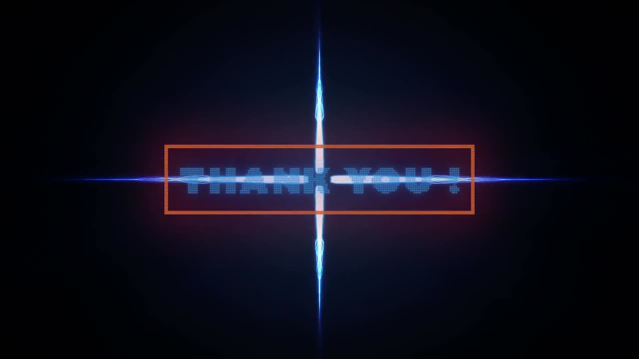 검은색 배경의 파란색 디지털 파도에 대한 감사 텍스트 배너의 디지털 애니메이션