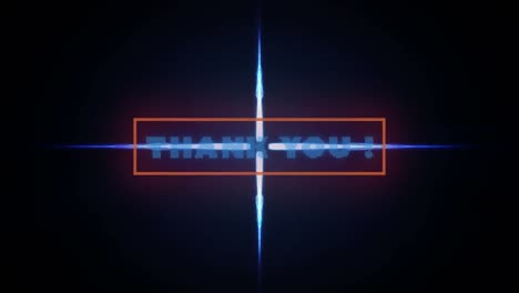 digital animation of thank you text banner against blue digital waves on black background