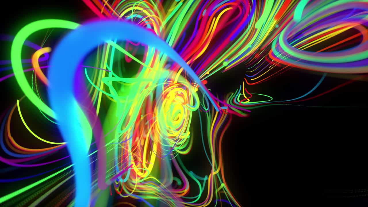 el flujo de fondo abstracto de líneas de brillo o rayas de luz. las partículas de luces en funcionamiento se forman en el espacio 3d brillando hermosas líneas curvas como una bola de alambres quemándose con luz de neón. hermoso bg creativo.