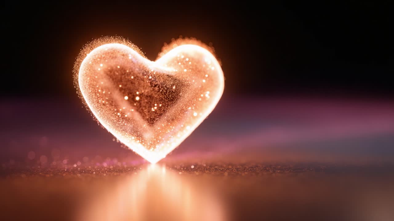 Un cuore scintillante: incantevoli bagliori e una luminosità radiosa creano una splendida rappresentazione visiva dell'amore in un ambiente etereo con un'illuminazione magica