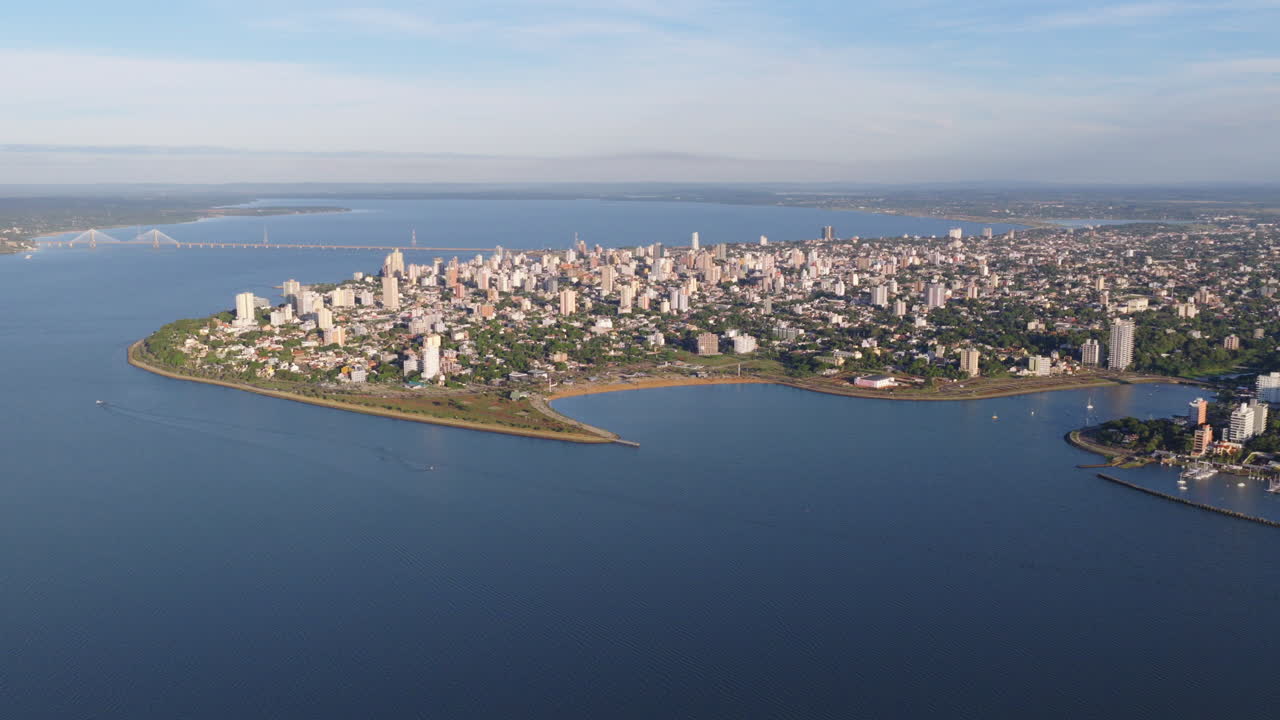 Posadas city in Misiones province, Argentina, beautifully surrounded by flowing rivers and water.