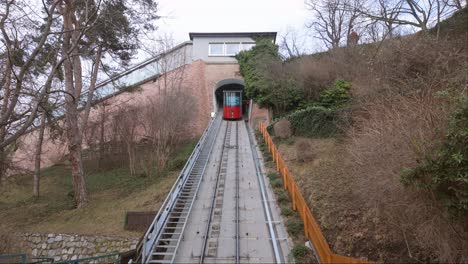 schloßbergbahn, an iconic graz funicular, is under maintenance at its station on the schlossberg hill in austria