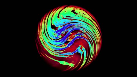 multicolored rainbow energy ball turning on a black background, cosmic plasma visual in motion