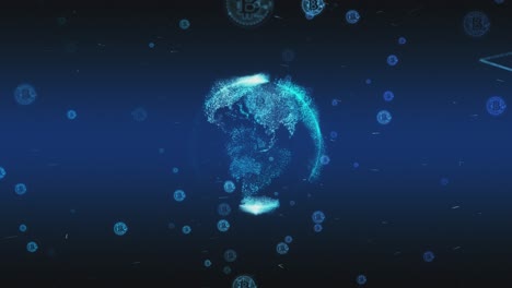 criptomoneda globo terrestre con bitcoin - bucle de animación de fondo - video de acciones