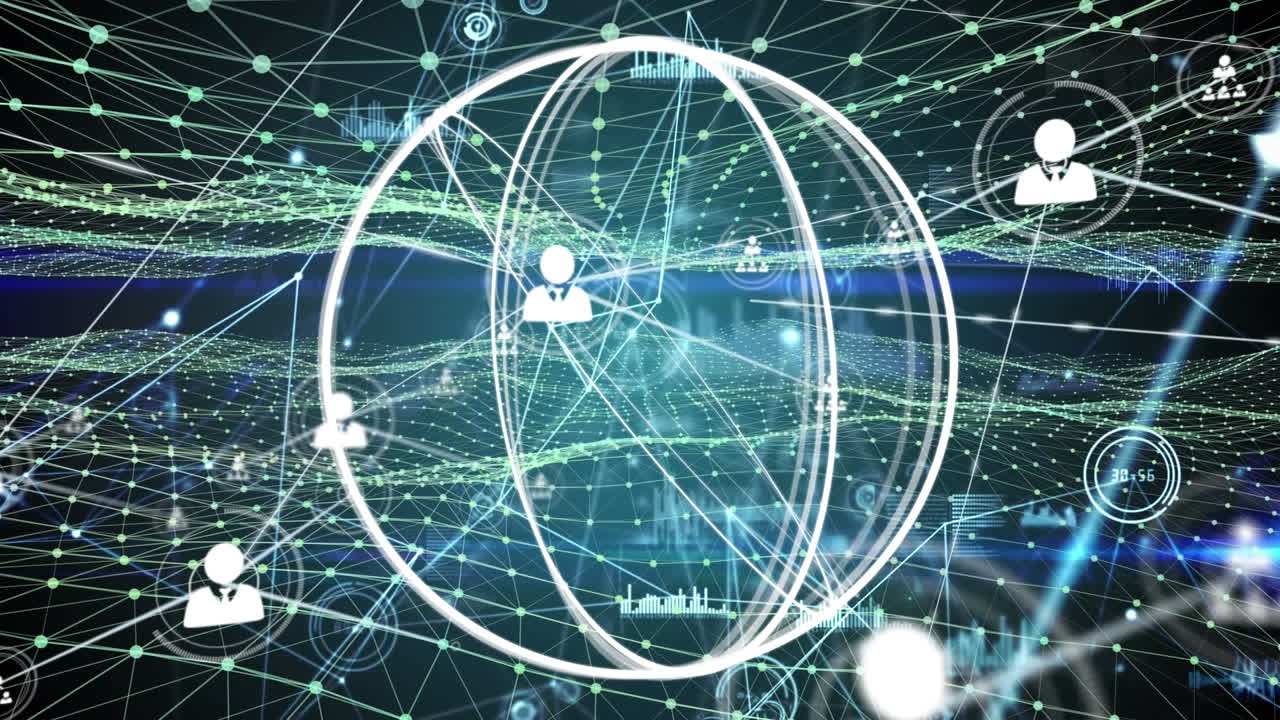 어두운 배경에서 연결 네트워크와 데이터 처리의 애니메이션