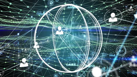 animation of network of connections and data processing over dark background
