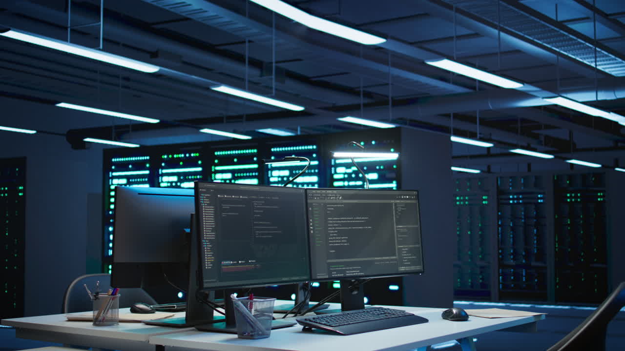 High tech data center facility used for overseeing network connections