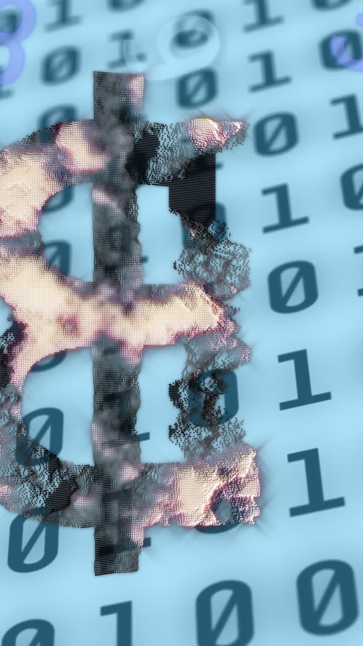 animación del procesamiento de datos sobre el símbolo de bitcoin