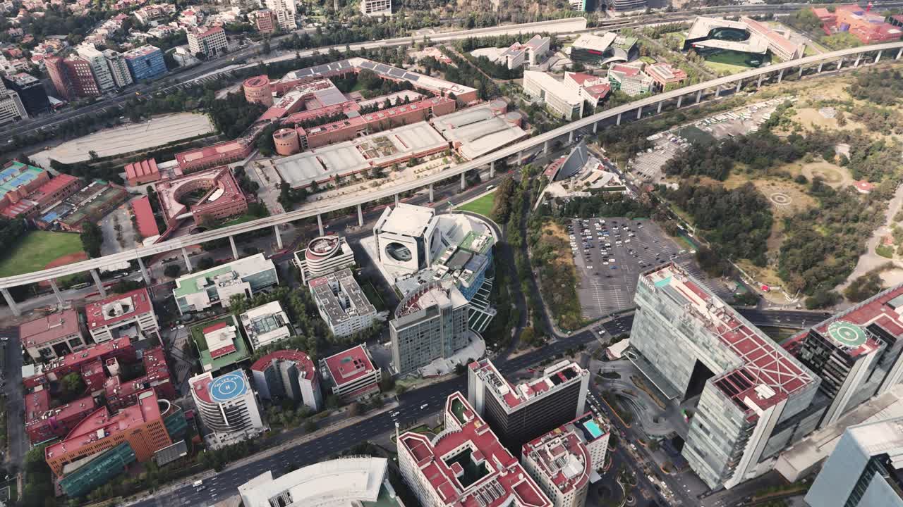 Drone footage of the Mexico City area around Santa Fe