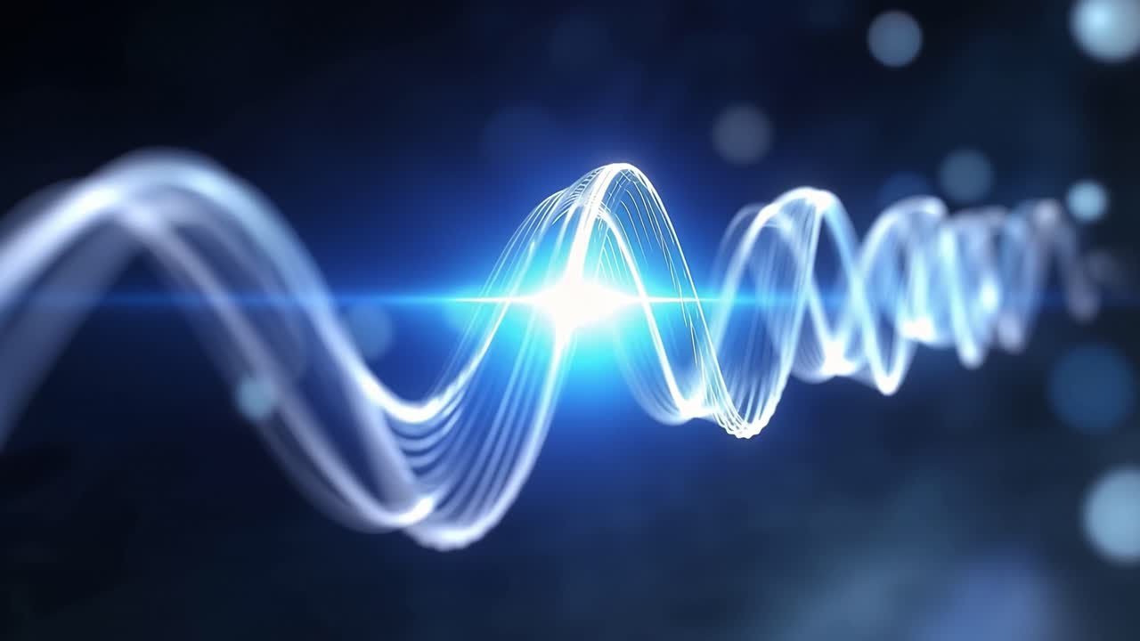 Abstract Glowing Blue Wave Moving Through Dark Space