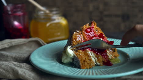 sweet dessert eating. carrot cake eat. tasty dessert dish. eating cake piece