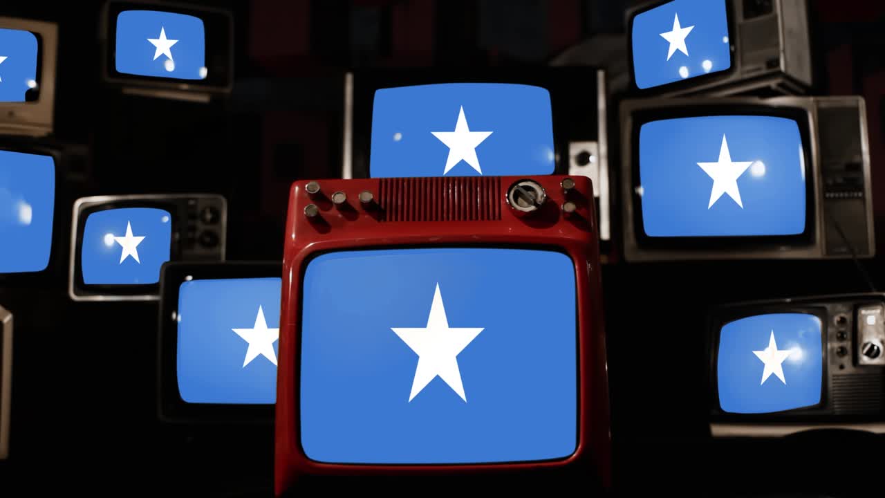 Flag of Somalia and Vintage Televisions. 4K Resolution.