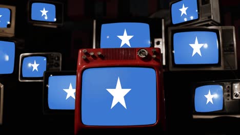 flag of somalia and vintage televisions. 4k resolution.
