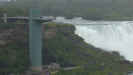 people out on the observation tower overlooking the massive niagara falls