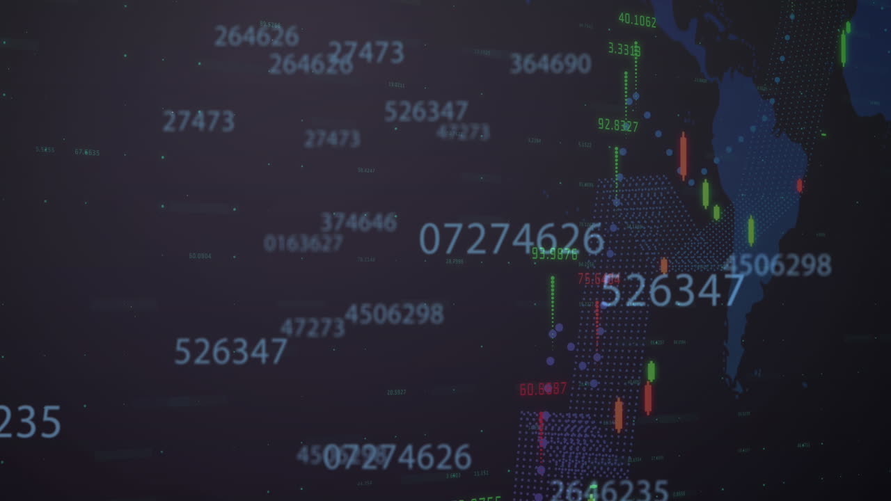 animación de números que cambian el registro de estadísticas sobre el mapa del mundo