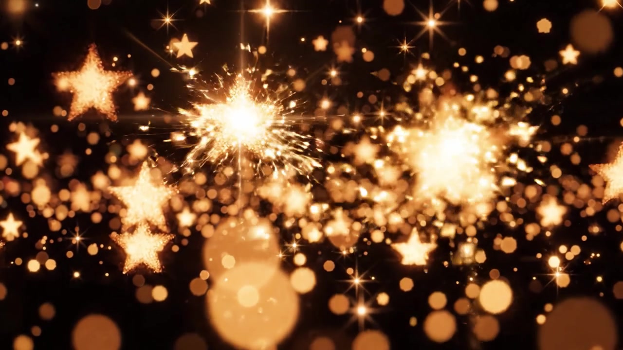 Uno spettacolo magico di stelle scintillanti e luci sfavillanti su uno sfondo scuro, creando un'atmosfera incantevole piena di allegria e meraviglia