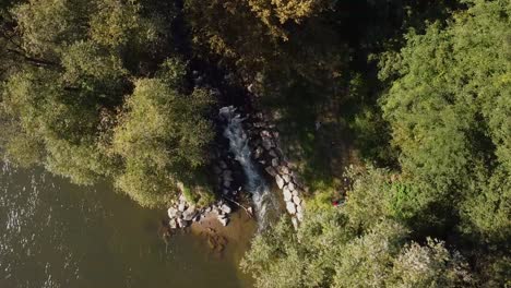 Fluss-Mit-Steinen-Und-Bäumen-Am-Rand