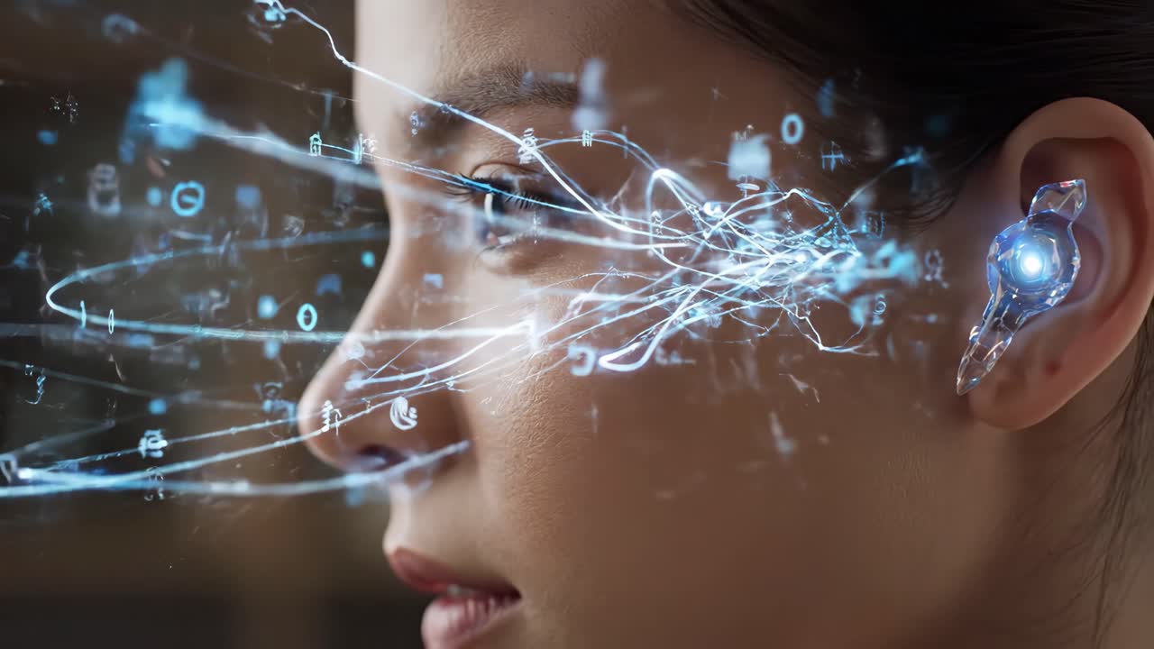 Futuristic Earpiece with Data Stream Technology