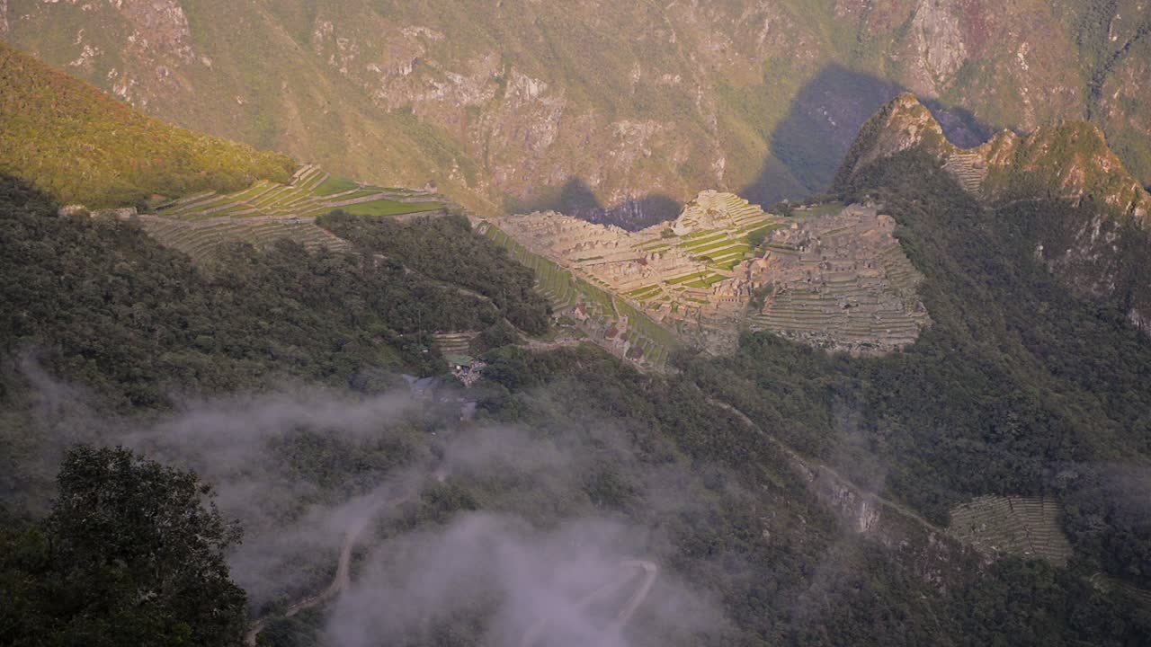 Landscape view of Machu Picchu from Sun Gate, Peru, on a sunny evening