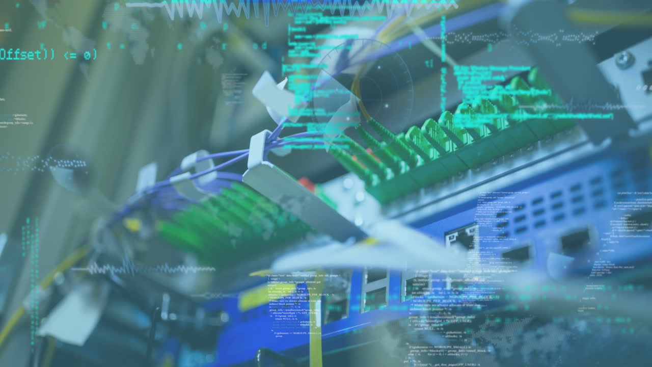 컴퓨터 서버의 클로즈업에 대한 데이터 처리 애니메이션